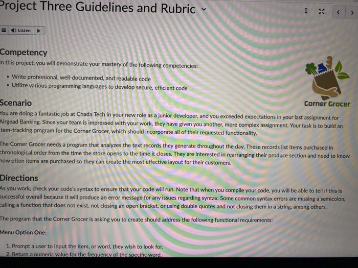 Solved Project Three Guidelines and Rubric Competency In | Chegg.com