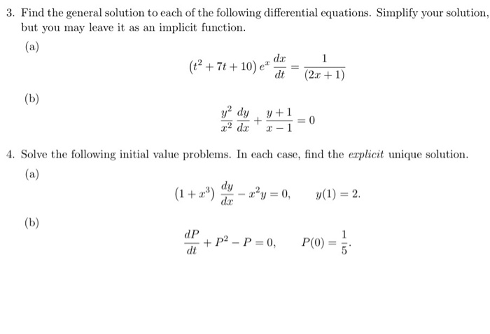 Solved 3. Find the general solution to each of the following | Chegg.com