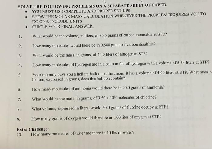 Solved COMPLETE THE FOLLOWING PROBLEMS ON A SEPARATE SHEET | Chegg.com