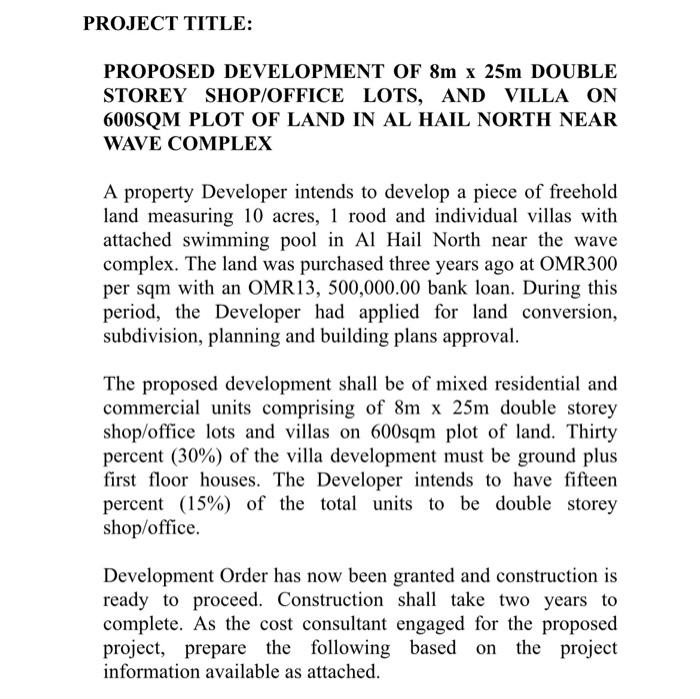 PROJECT TITLE: PROPOSED DEVELOPMENT OF 8m x 25m | Chegg.com