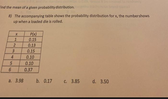HOW TO FIND MEAN IN PROBABILITY DISTRIBUTION TABLE visual data 6