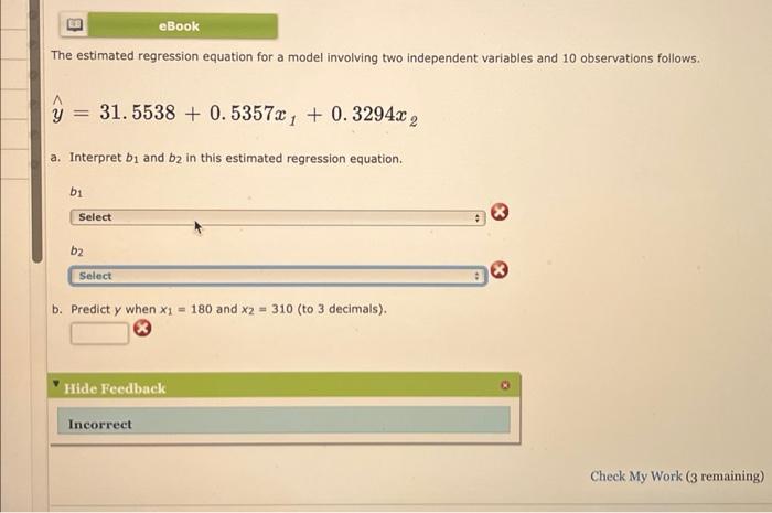 Solved eBook The estimated regression equation for a model | Chegg.com