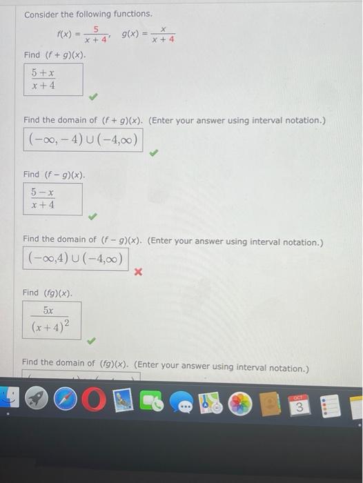 Solved X Consider The Following Functions 5 F X G X X 4