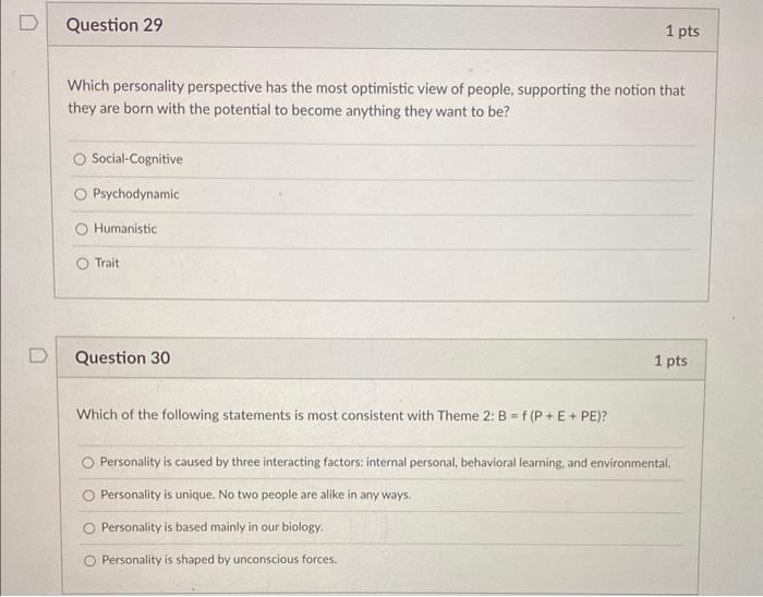 Solved Which personality perspective has the most optimistic | Chegg.com