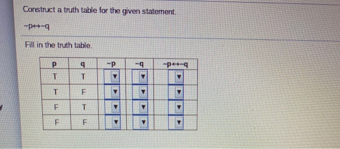 Solved Construct a truth table for the given statement - - | Chegg.com