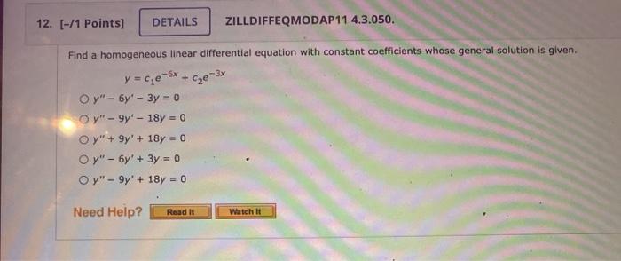 Solved 12. [-/1 Points] DETAILS ZILLDIFFEQMODAP11 4.3.050. | Chegg.com