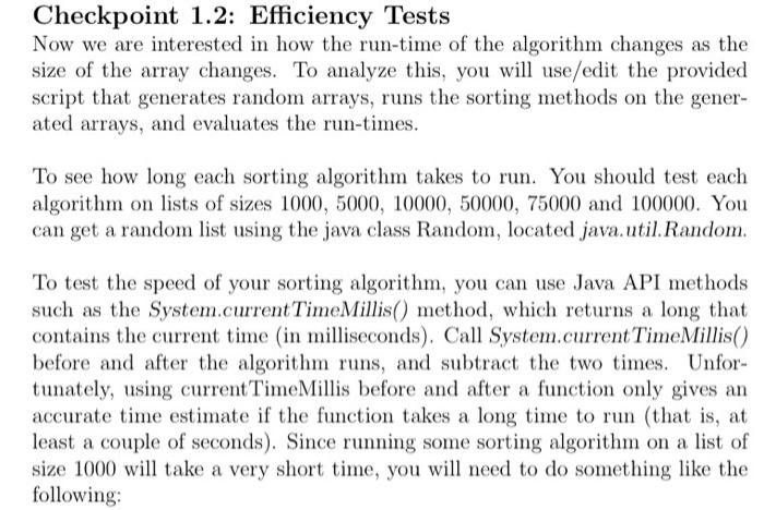 Checkpoint 1.2: Efficiency Tests Now we are | Chegg.com