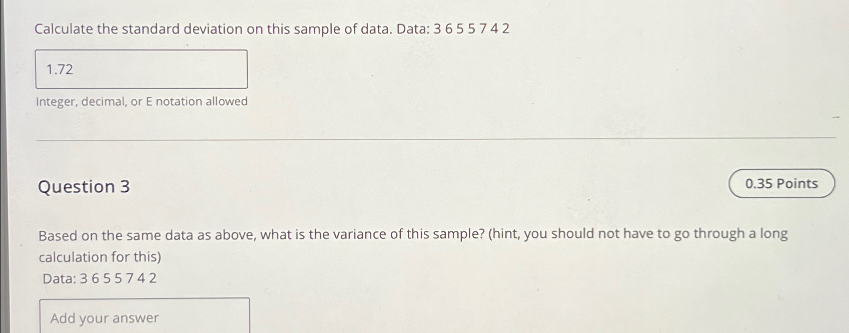 Solved Calculate the standard deviation on this sample of | Chegg.com