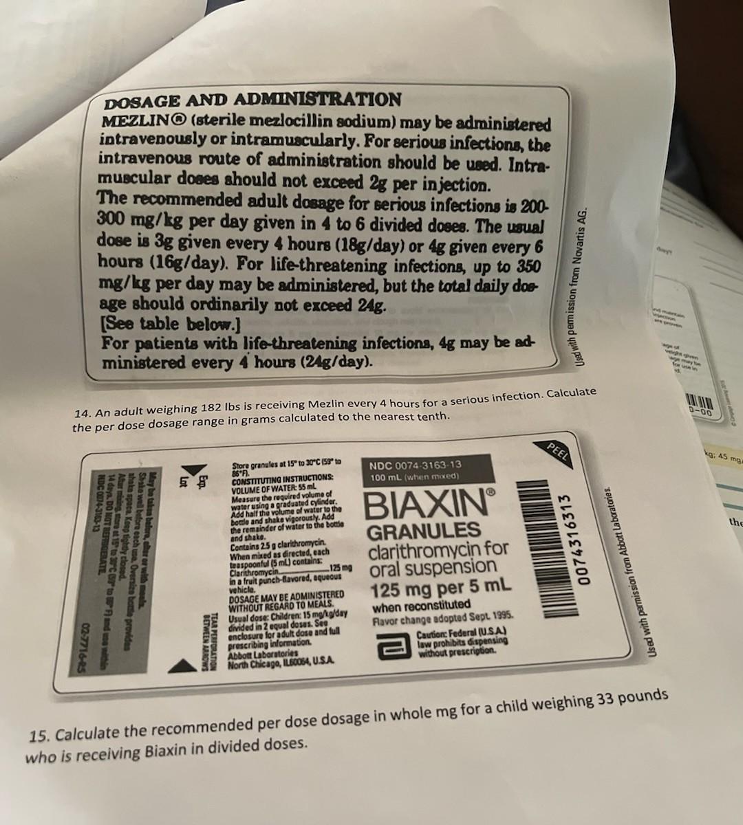 Solved DOSAGE AND ADMINISTRATION MEZLINO (sterile | Chegg.com