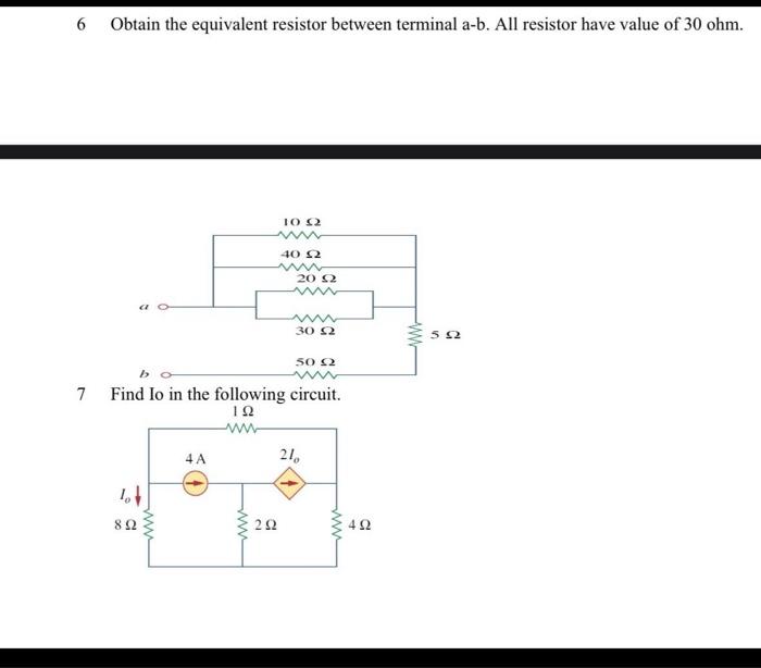 Solved 6 Obtain The Equivalent Resistor Between Terminal | Chegg.com