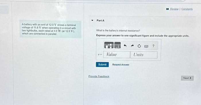 Solved A battery with an emf of 12.0 V shows a terminal | Chegg.com