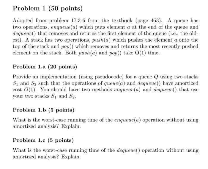 Solved Problem 1 (50 points) Adopted from problem 17.3-6 | Chegg.com