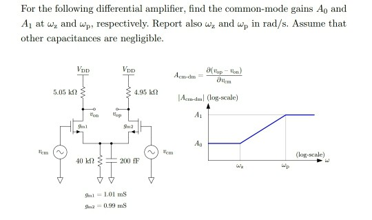 Solved For The Following Differential Amplifier, Find The | Chegg.com