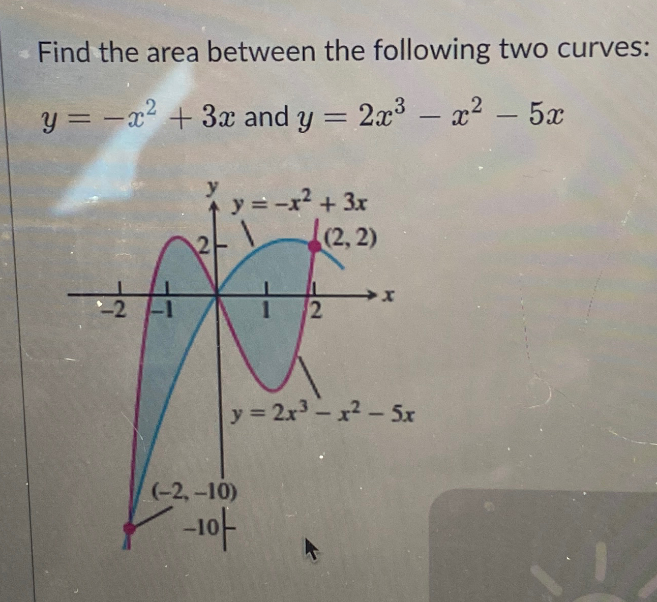 Solved Find the area between the following two | Chegg.com