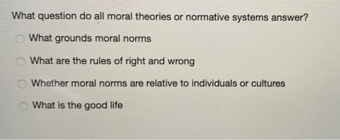 Solved What question do all moral theories or normative | Chegg.com