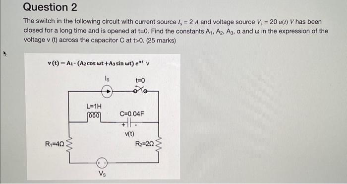 Solved The switch in the following circuit with current Chegg