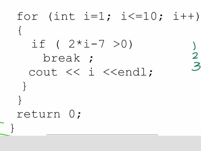 Solved ) for (int i=1;i 0) break; 2 3 | Chegg.com