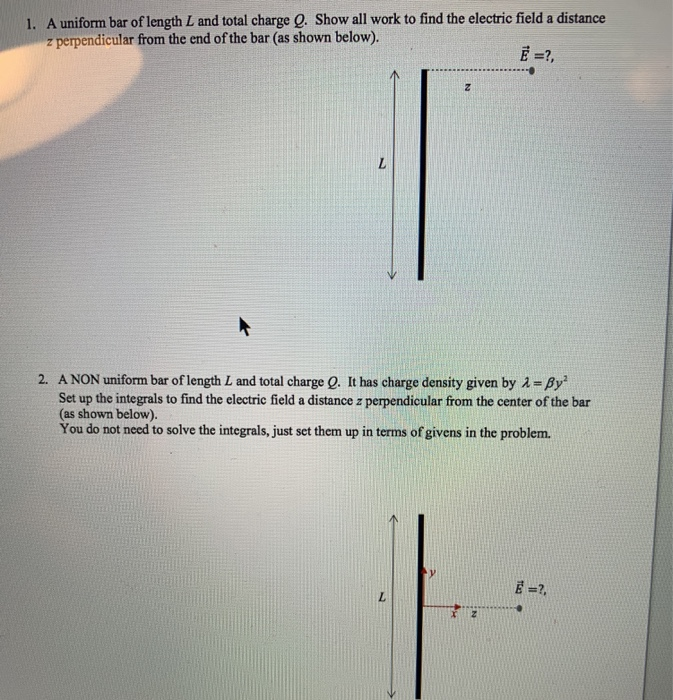 Solved 1. A uniform bar of length L and total charge Q. Show | Chegg.com