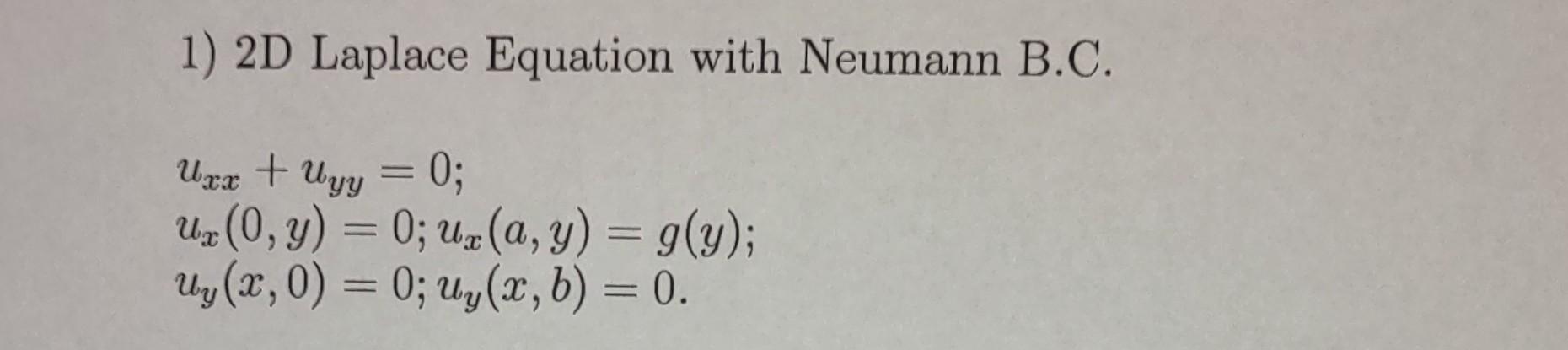 Solved 1) 2D Laplace Equation with Neumann B.C. Uzx + Uyy = | Chegg.com