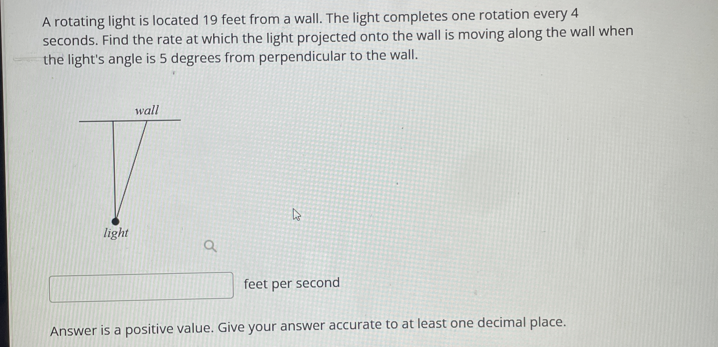 Solved A rotating light is located 19 ﻿feet from a wall. The | Chegg.com