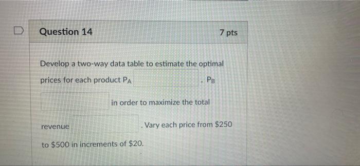 D Question 14 7 pts Develop a two-way data table to | Chegg.com