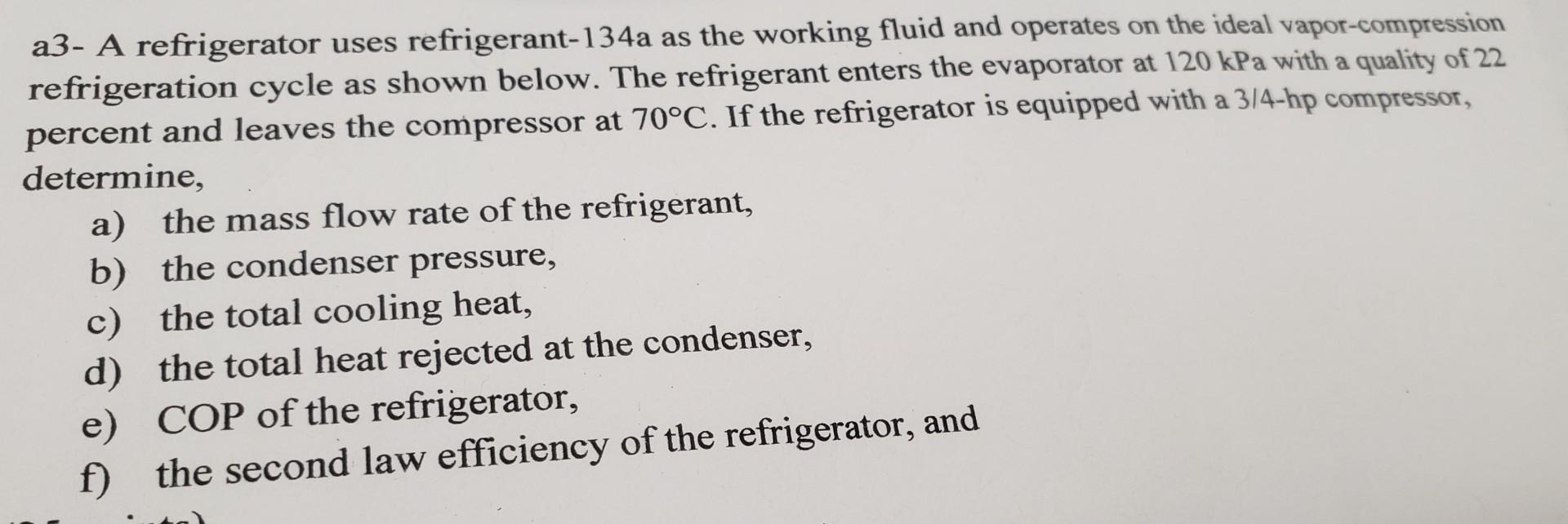 Solved A3- A Refrigerator Uses Refrigerant-134a As The | Chegg.com