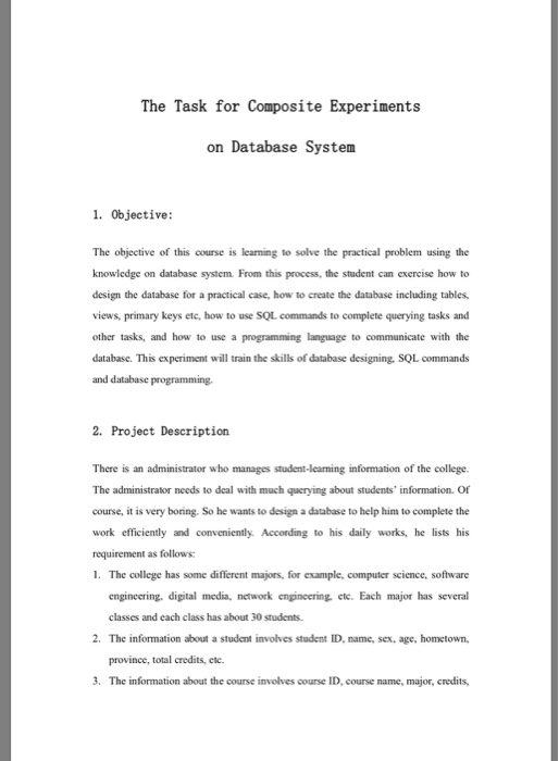 The Task for Composite Experiments on Database System | Chegg.com