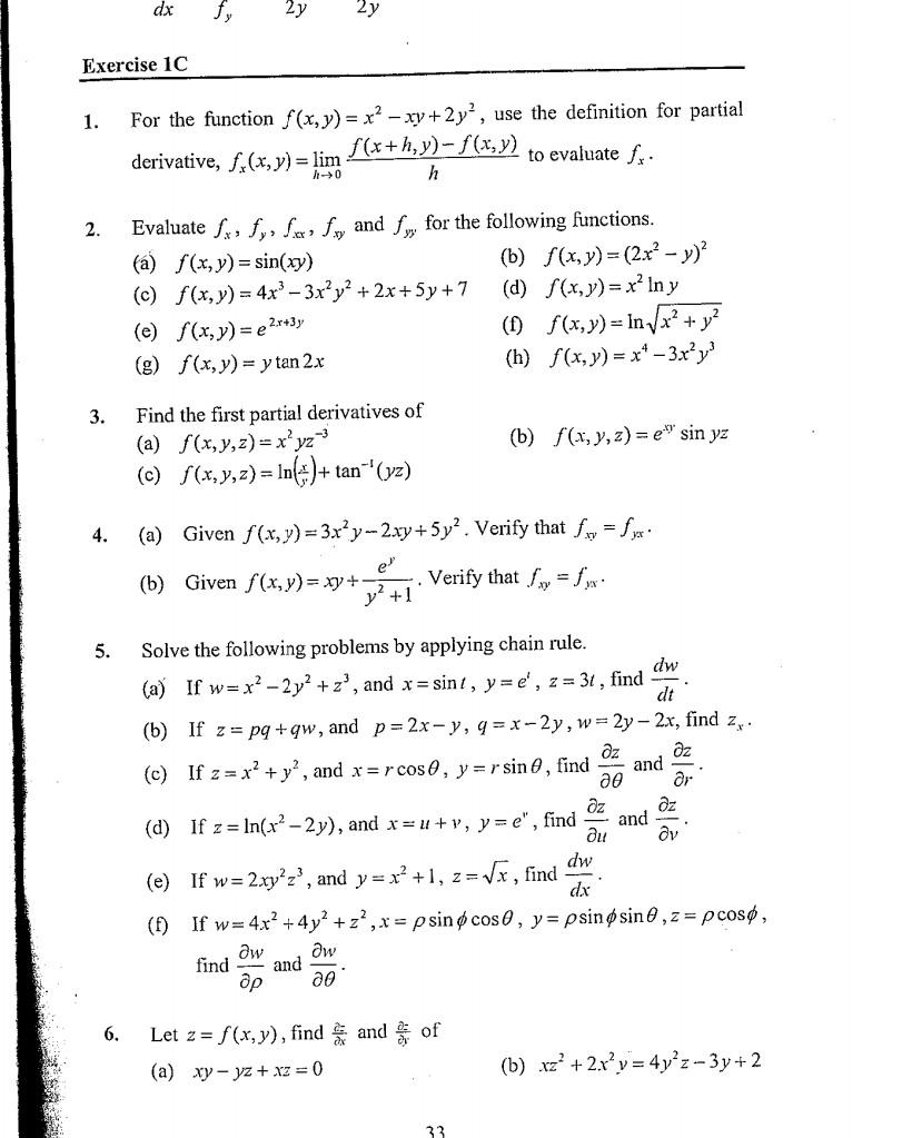 Solved Dx 2y 2y Exercise 1c 1 For The Function F X Y X2 Chegg Com