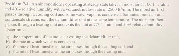 Solved Problem 7-1. An air conditioner operating at steady | Chegg.com