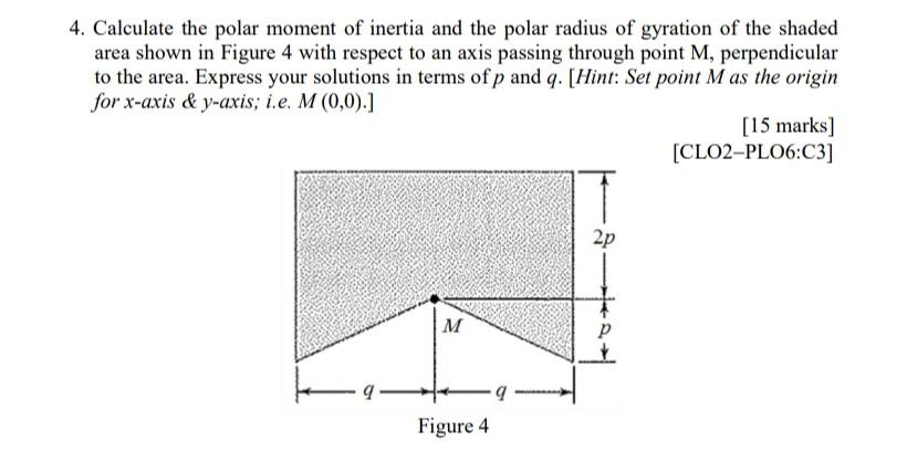 Solved 4. Calculate the polar moment of inertia and the | Chegg.com