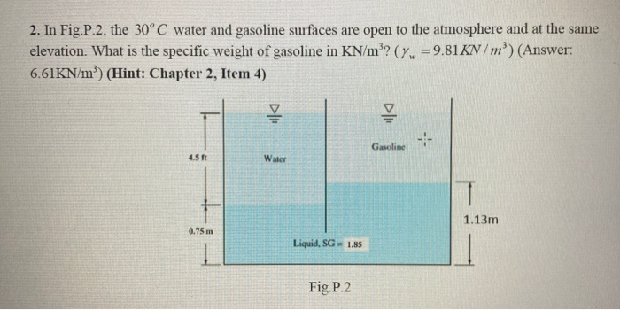 Solved 2. In Fig.P.2, the 30°C water and gasoline surfaces | Chegg.com