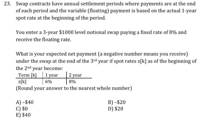 Solved 23. Swap contracts have annual settlement periods | Chegg.com