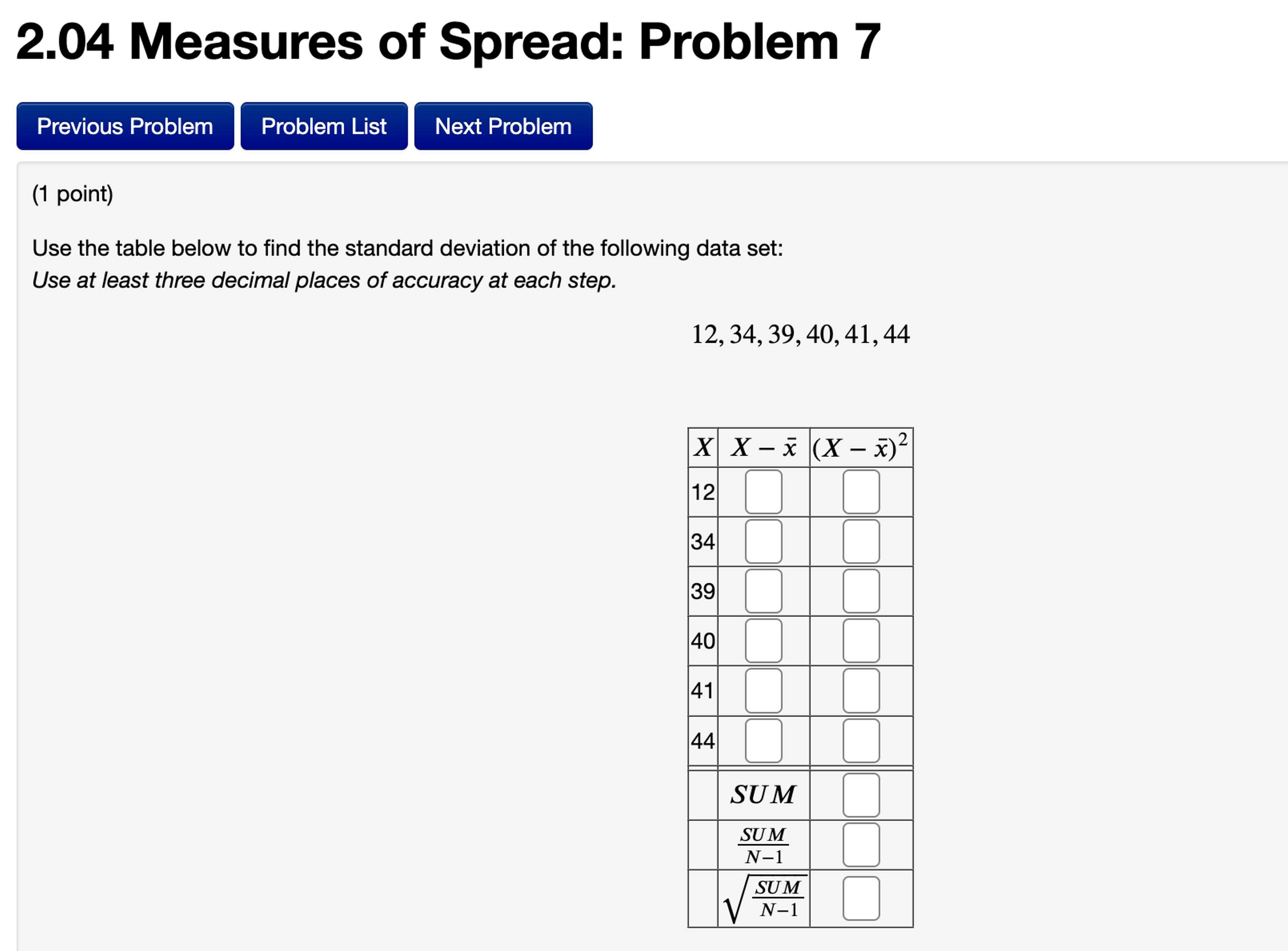 Solved (1 ﻿point)Use the table below to find the standard | Chegg.com