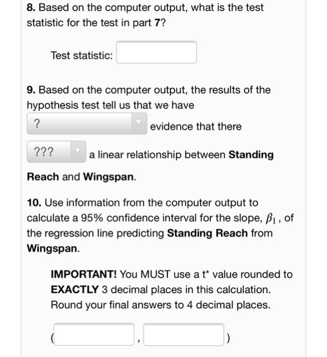 Solved 8. Based on the computer output, what is the test | Chegg.com