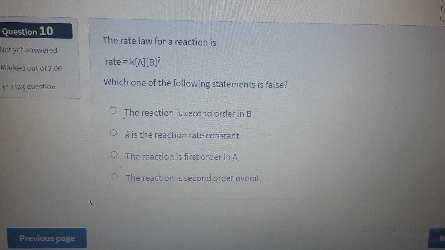 Solved Question 10 The rate law for a reaction is Not yet | Chegg.com
