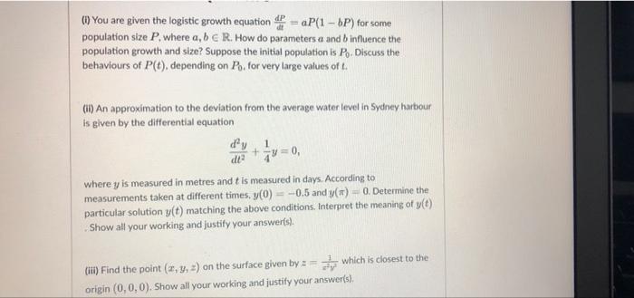 Solved (1) You Are Given The Logistic Growth Equation - P(1 | Chegg.com