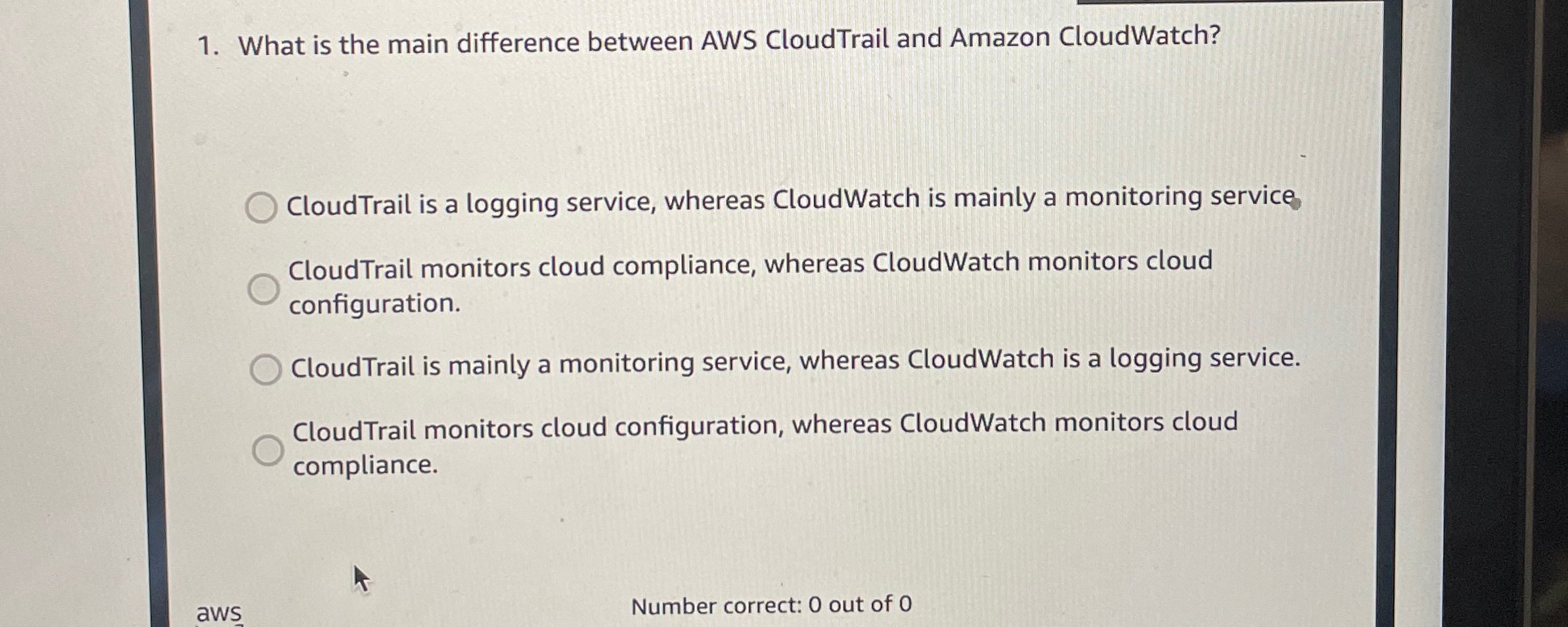 Solved What is the main difference between AWS CloudTrail | Chegg.com