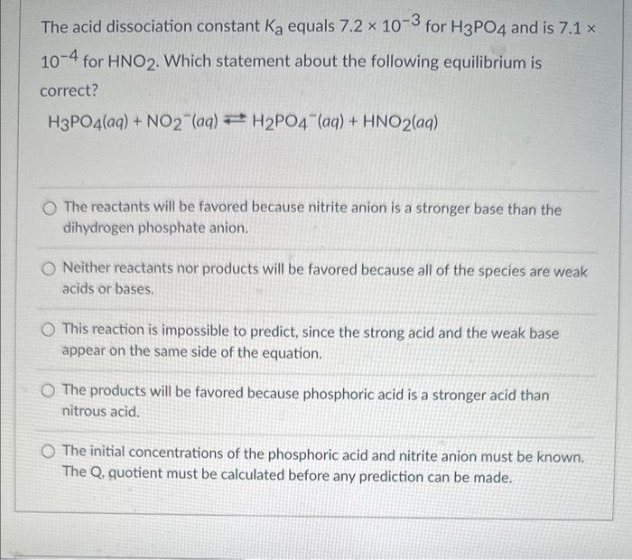 Solved The Acid Dissociation Constant Ka Equals 7 2×10−3 For