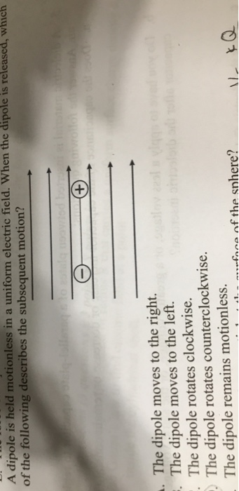 Solved A dipole is held motionless in a uniform electric | Chegg.com