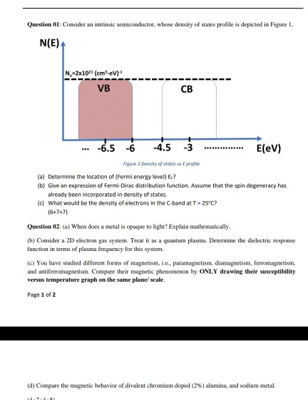 Solved Question 01 Consider An Intrinsic Semiconductor Chegg Com