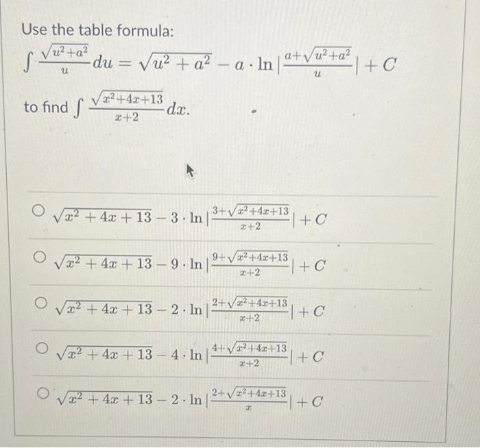 Solved Use the table formula: | Chegg.com