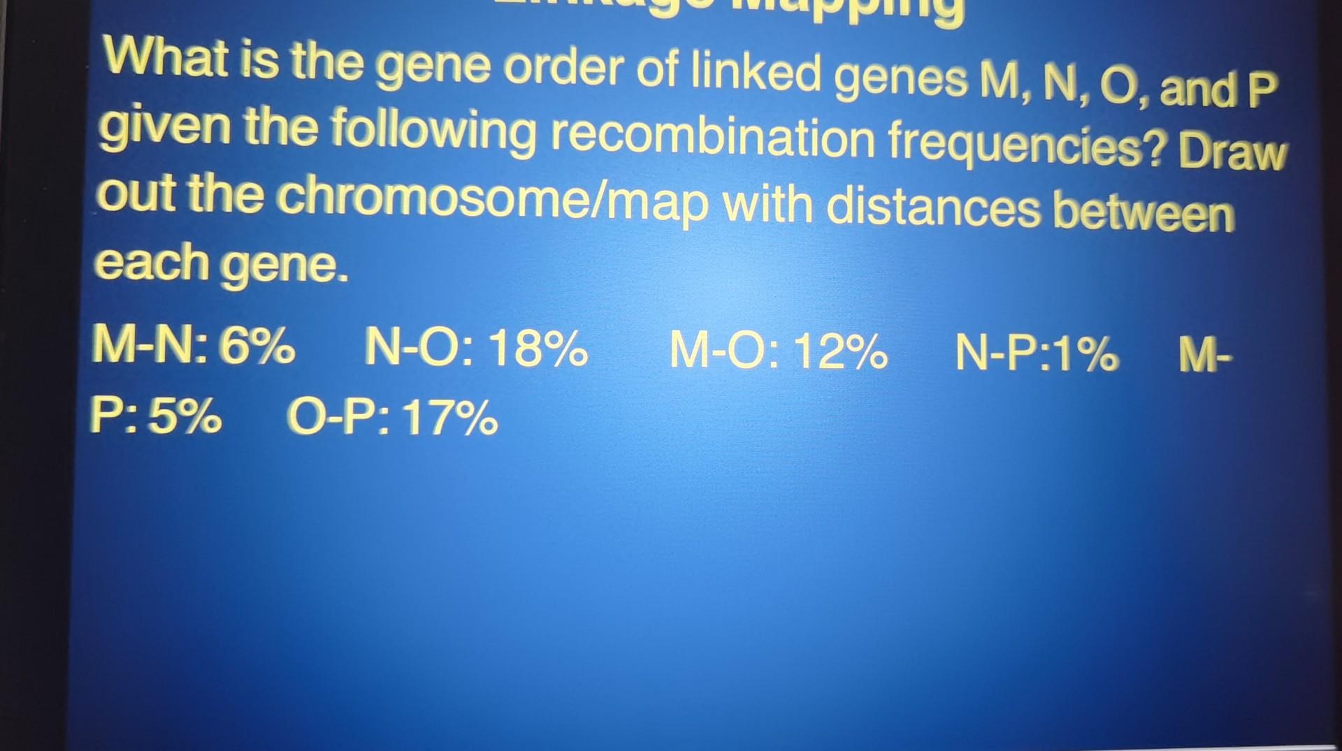 Solved What is the gene order of linked genes M,N,O, and P
