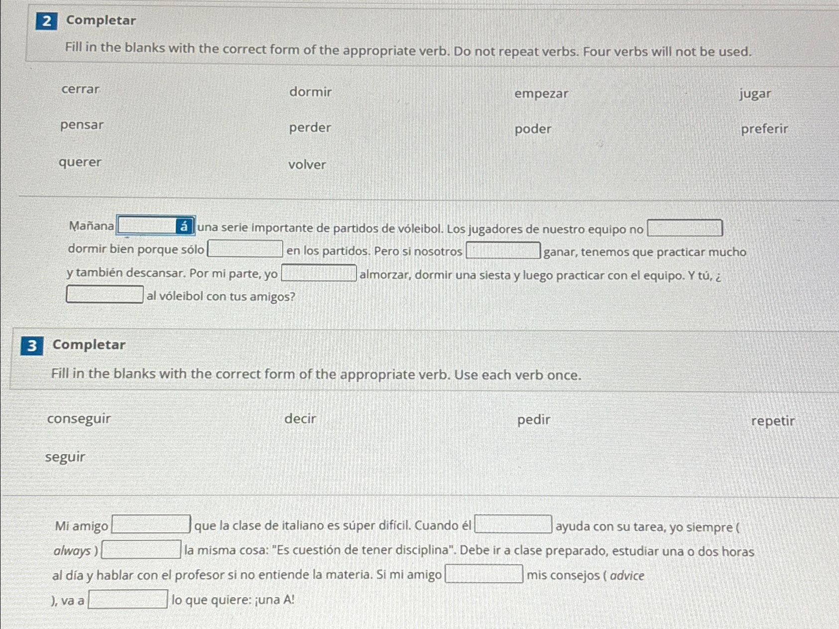 Solved CompletarFill in the blanks with the correct form of | Chegg.com