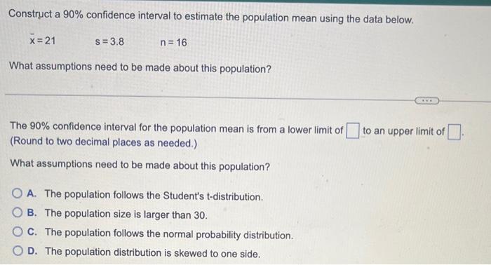 Solved Construct a 90% confidence interval to estimate the | Chegg.com