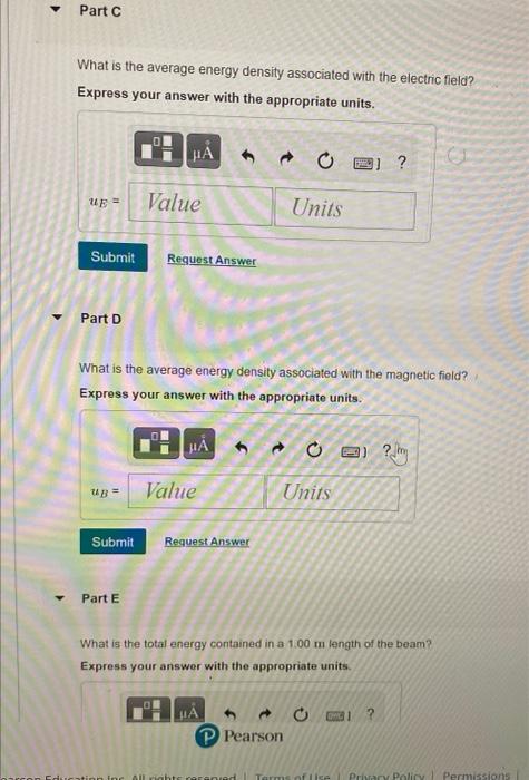 What is the average energy density associated with the electric field?
Express your answer with the appropriate units.
Part D
