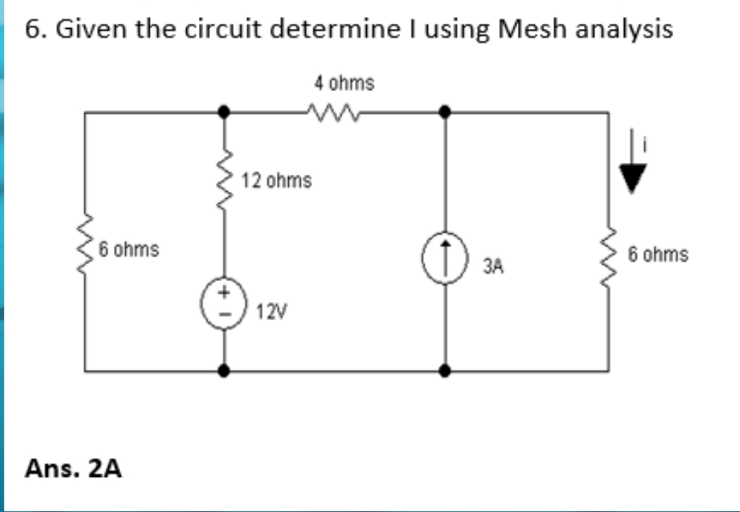 Solved Given the circuit determine I using Mesh analysisAns. | Chegg.com