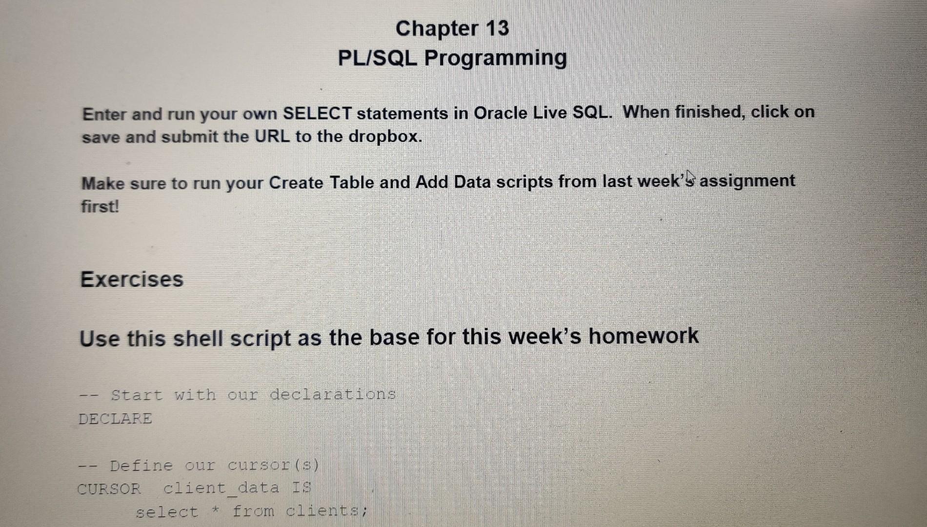 Solved Chapter 13 PL/SQL Programming Enter and run your own | Chegg.com