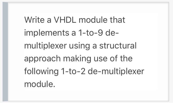 Solved Write a VHDL module that implements a 1-to-9 de- | Chegg.com