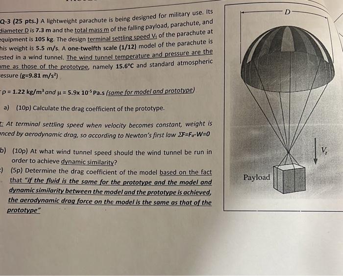 Solved Q-3 (25 pts.) A lightweight parachute is being | Chegg.com