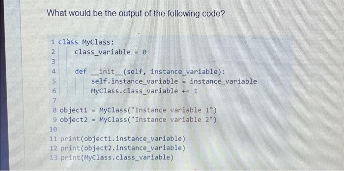 Solved What Would Be The Output Of The Following Code? | Chegg.com